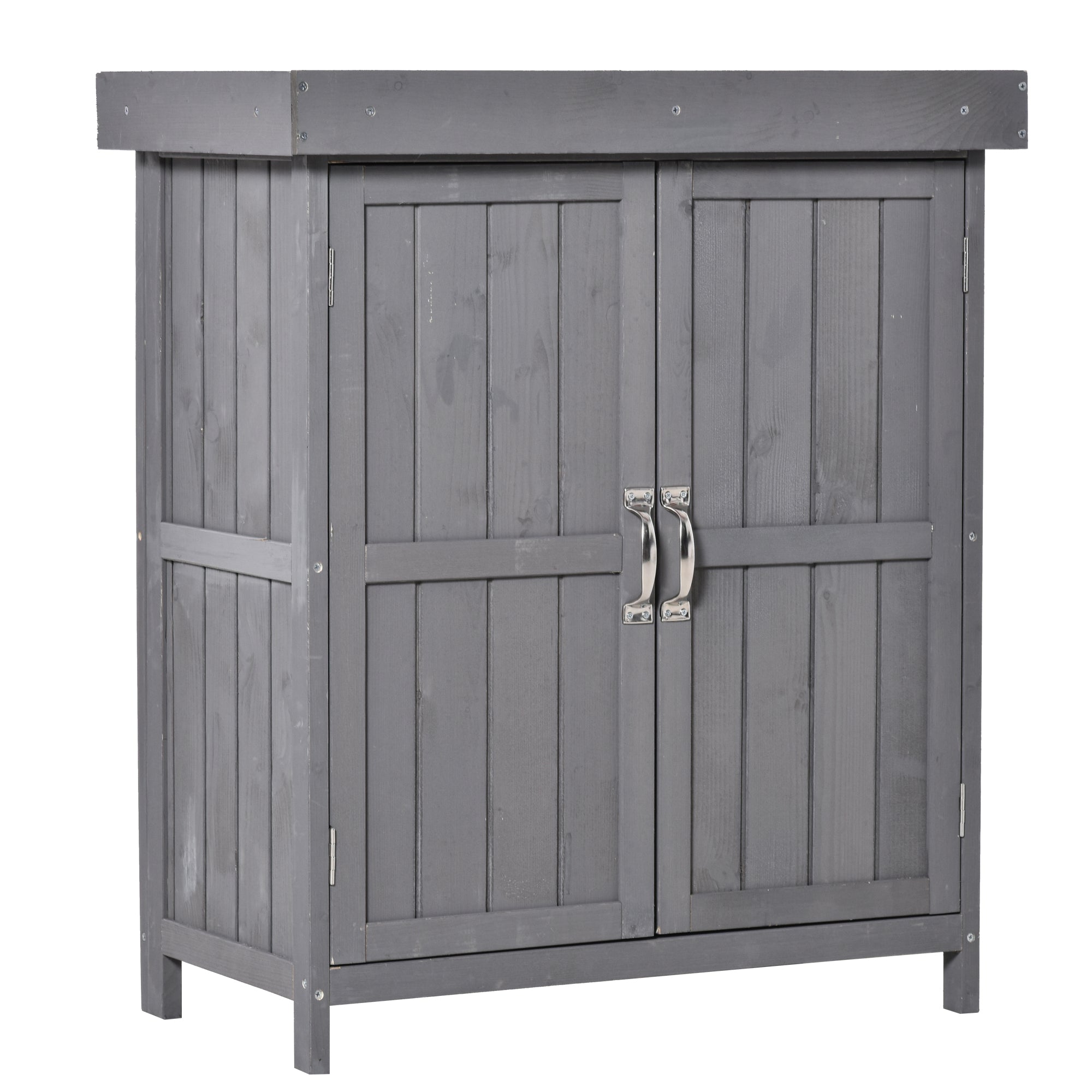 Outsunny Wooden Garden Storage Shed Tool Cabinet Organiser with Shelves, Two Doors,74 x 43 x 88cm, Grey - anydaydirect
