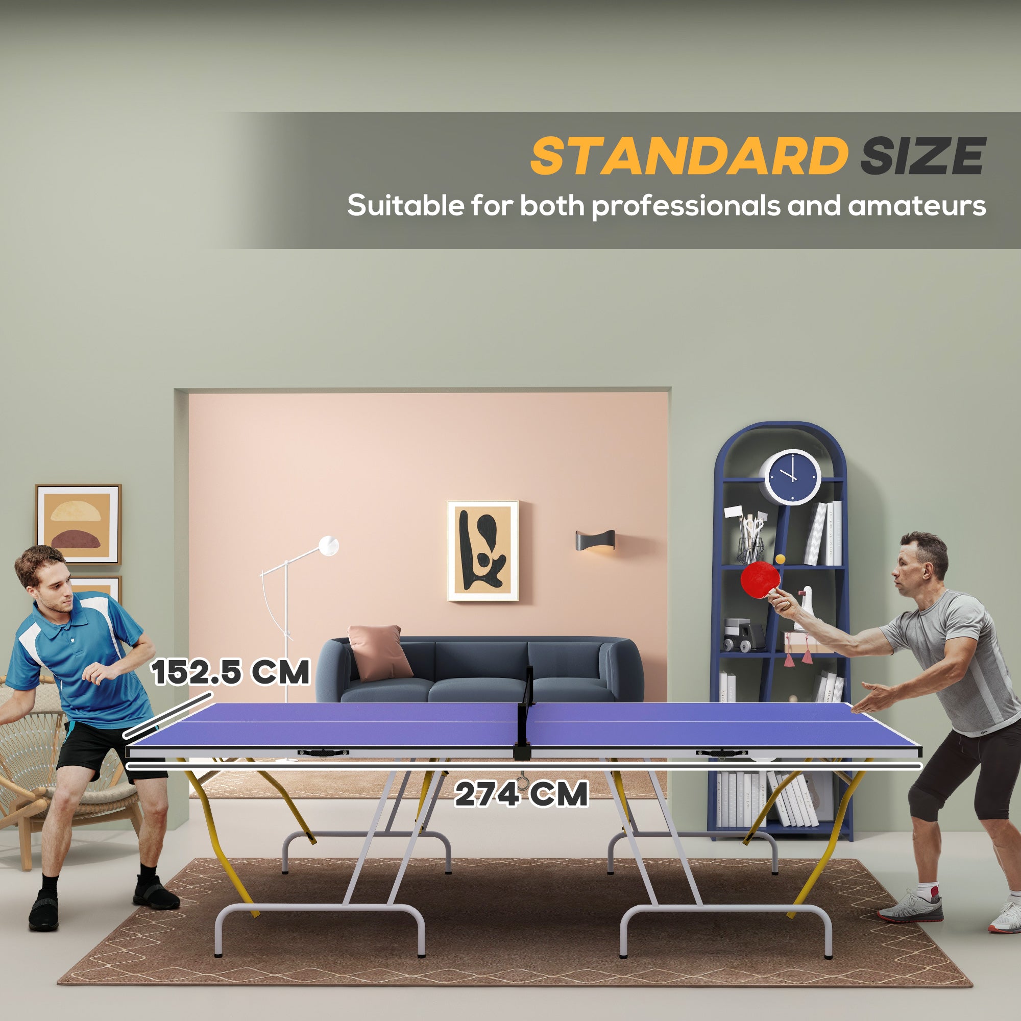 SPORTNOW 9FT Foldable Table Tennis Table, with Cover, Net, Paddles, Balls - Blue - anydaydirect