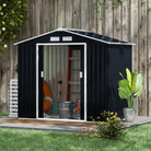 Outsunny Lockable Garden Shed Large Patio Roofed Tool Metal Storage Building Foundation Sheds Box Outdoor Furniture, 7ft x 4ft, Dark Grey - anydaydirect