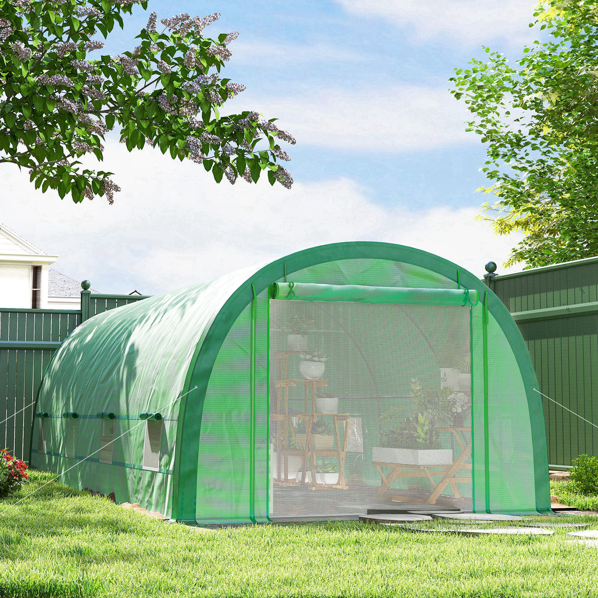 Outsunny 6 x 3(m) Polytunnel Greenhouse with Upgraded Structure, Mesh ...