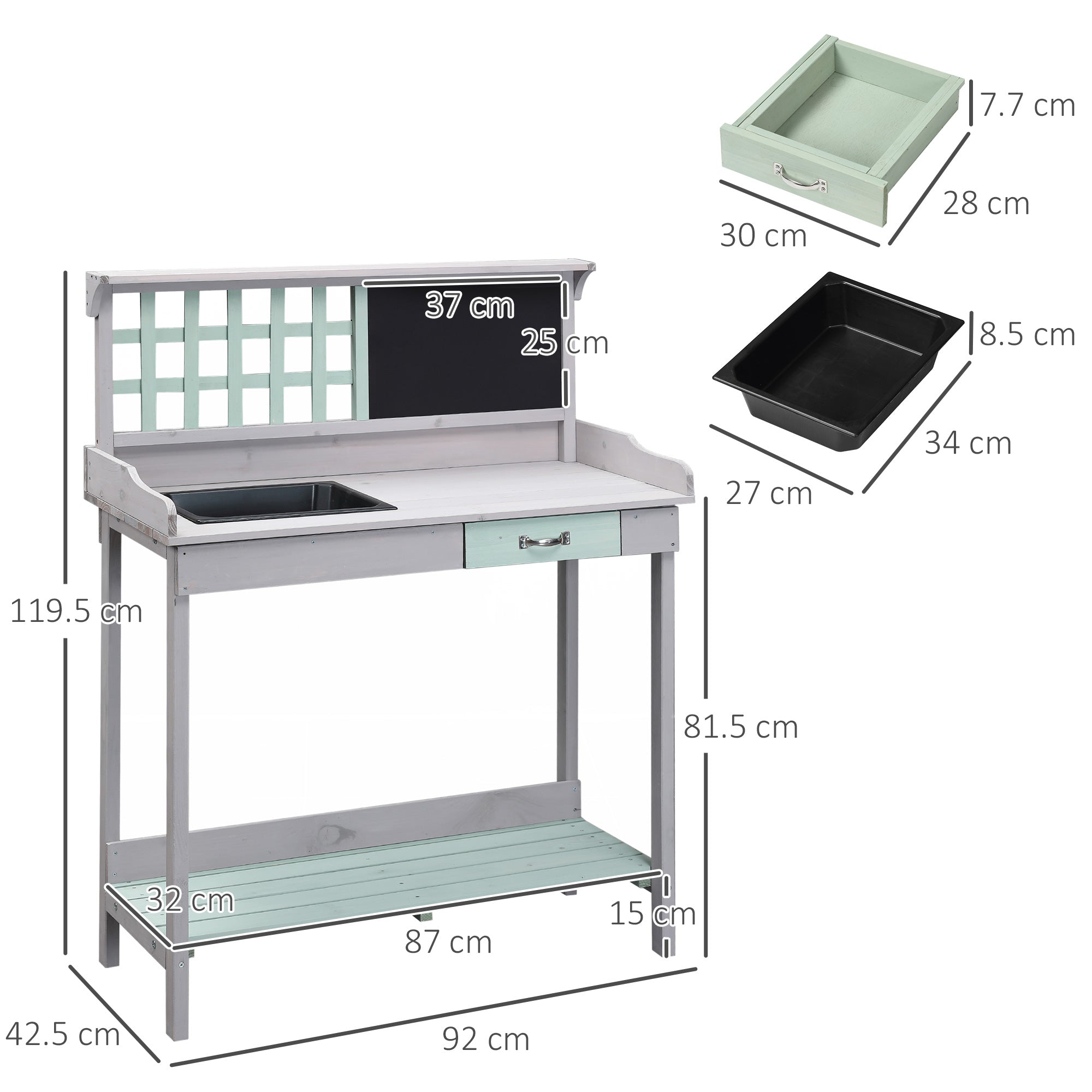 HOMCOM Garden Potting Table with Sink, Blackboard and Drawer, Wooden Planting Work Bench Workstation Outdoor Tool Storage Shelves - anydaydirect