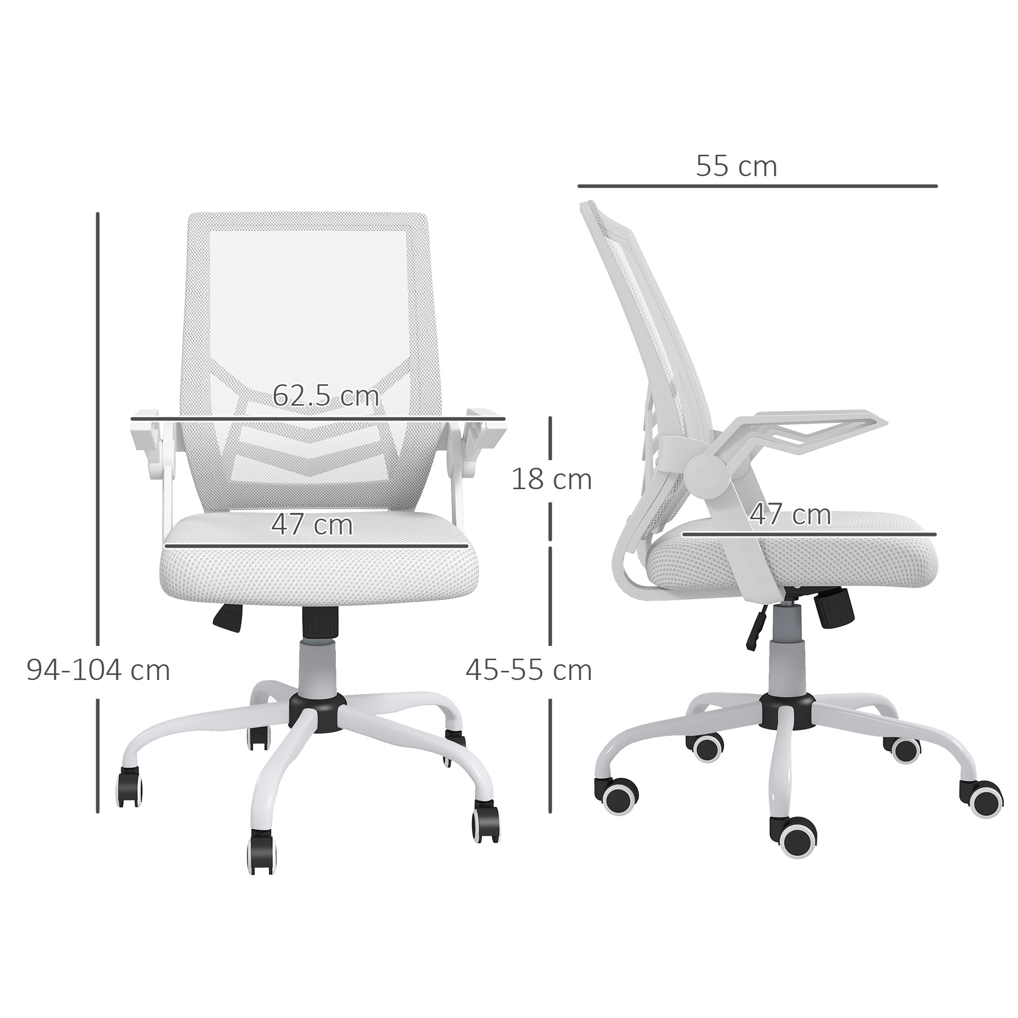 Vinsetto Mesh Office Chair, Computer Desk Chair with Flip-up Armrests, Lumbar Back Support and Swivel Wheels, White - anydaydirect