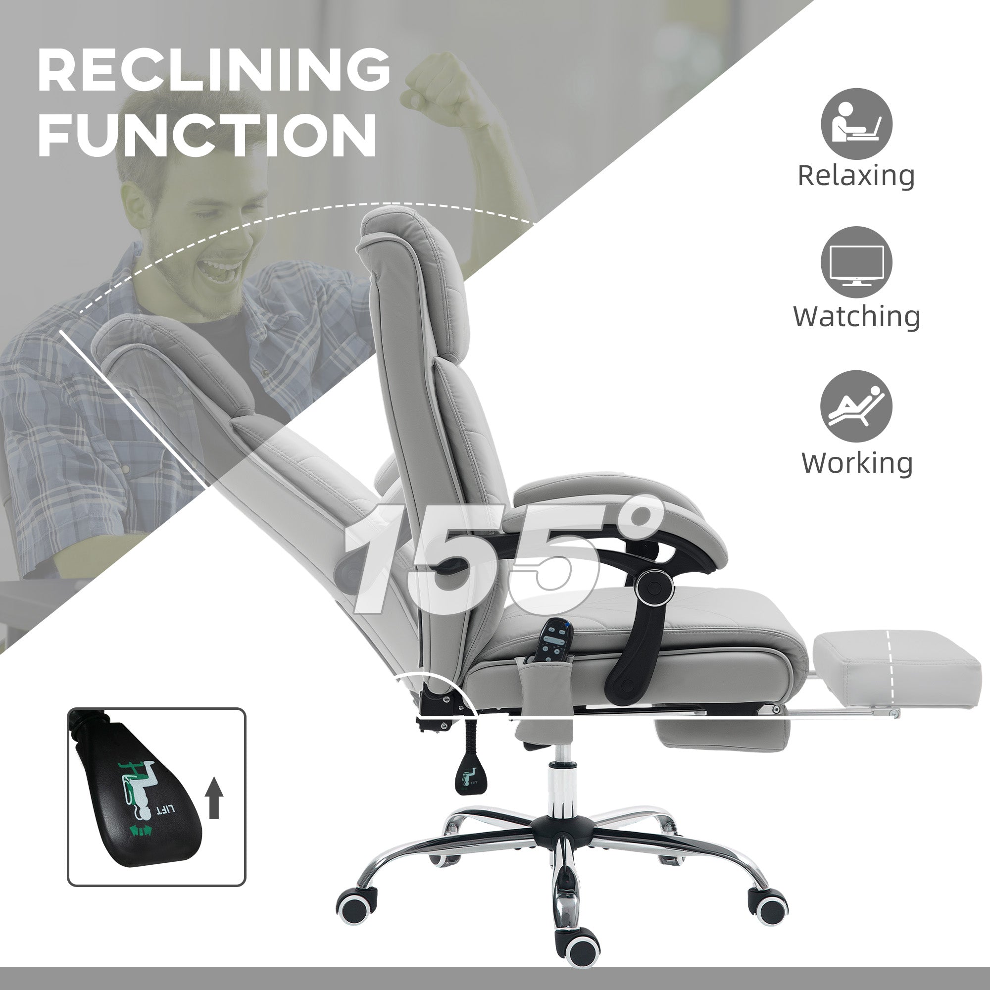 Vinsetto Faux Leather Massage Office Chair - Light Grey - anydaydirect