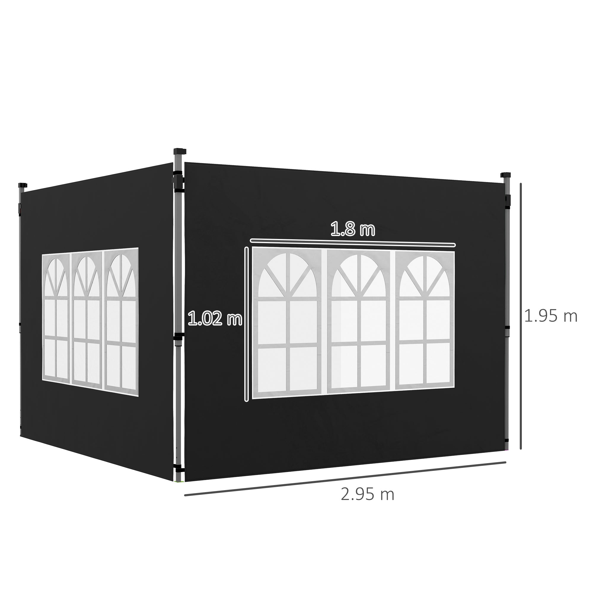 Outsunny Gazebo Side Panels, Sides Replacement with Window for 3x3(m) or 3x4m Pop Up Gazebo, 2 Pack, Black - anydaydirect