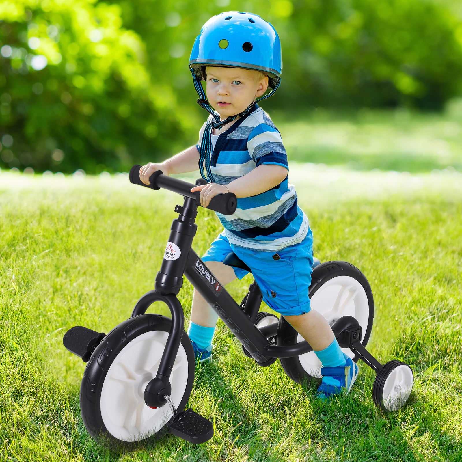 HOMCOM PP Toddlers Removable Stabiliser Balance Bike Black - anydaydirect