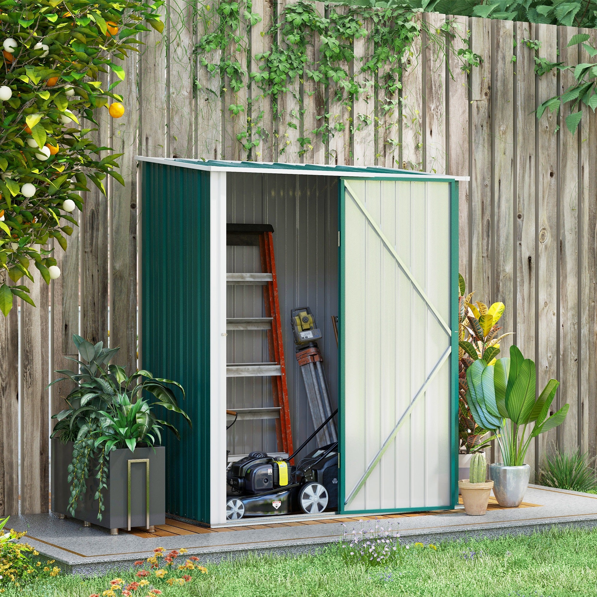 Outsunny Outdoor Storage Shed, Garden Metal Storage Shed w/ Single Door for Garden, Patio, Lawn, 5.3ft x 3.1ft, Green - anydaydirect