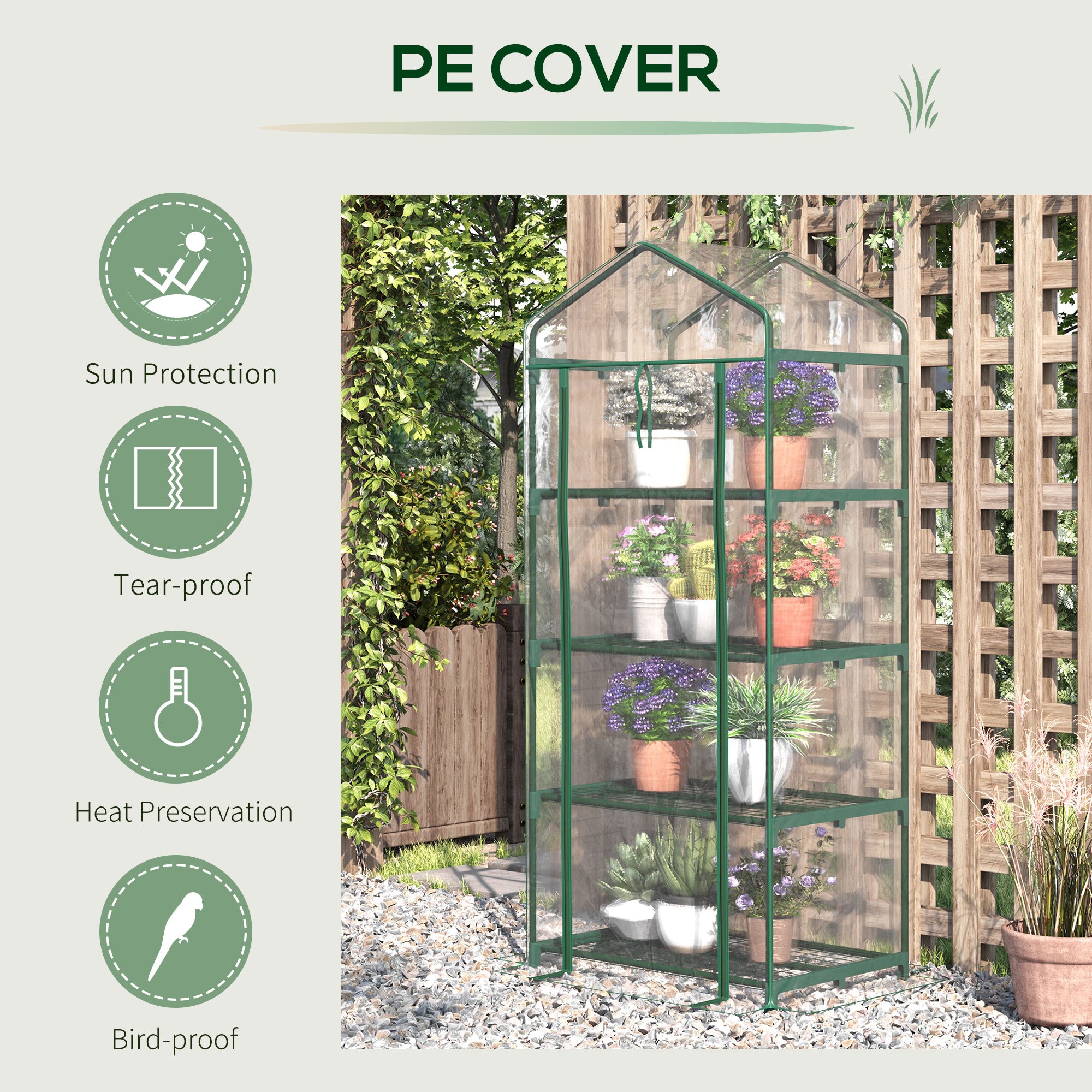 Outsunny 4 Tiers Mini Portable Greenhouse Compact Plant Grow Shed Metal Frame Transparent Clear Cover 160H x 70L x 50Wcm - anydaydirect