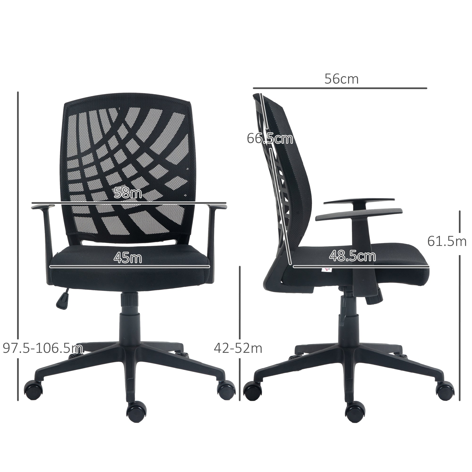 HOMCOM 97.5-106.5cm Adjustable Home Office Chair - Black - anydaydirect