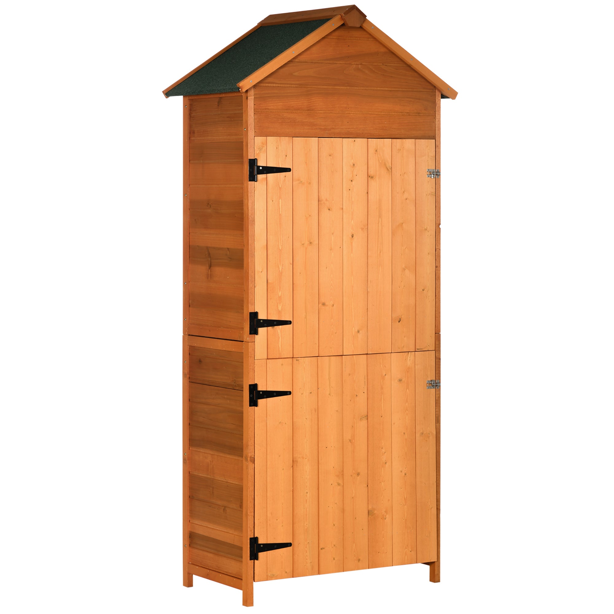 Outsunny 84 x 52cm Garden Shed 4-Tier Wooden Garden Outdoor Shed 3 Shelves Utility Gardener Cabinet Lockable Double Doors Tool Kit Storage - anydaydirect
