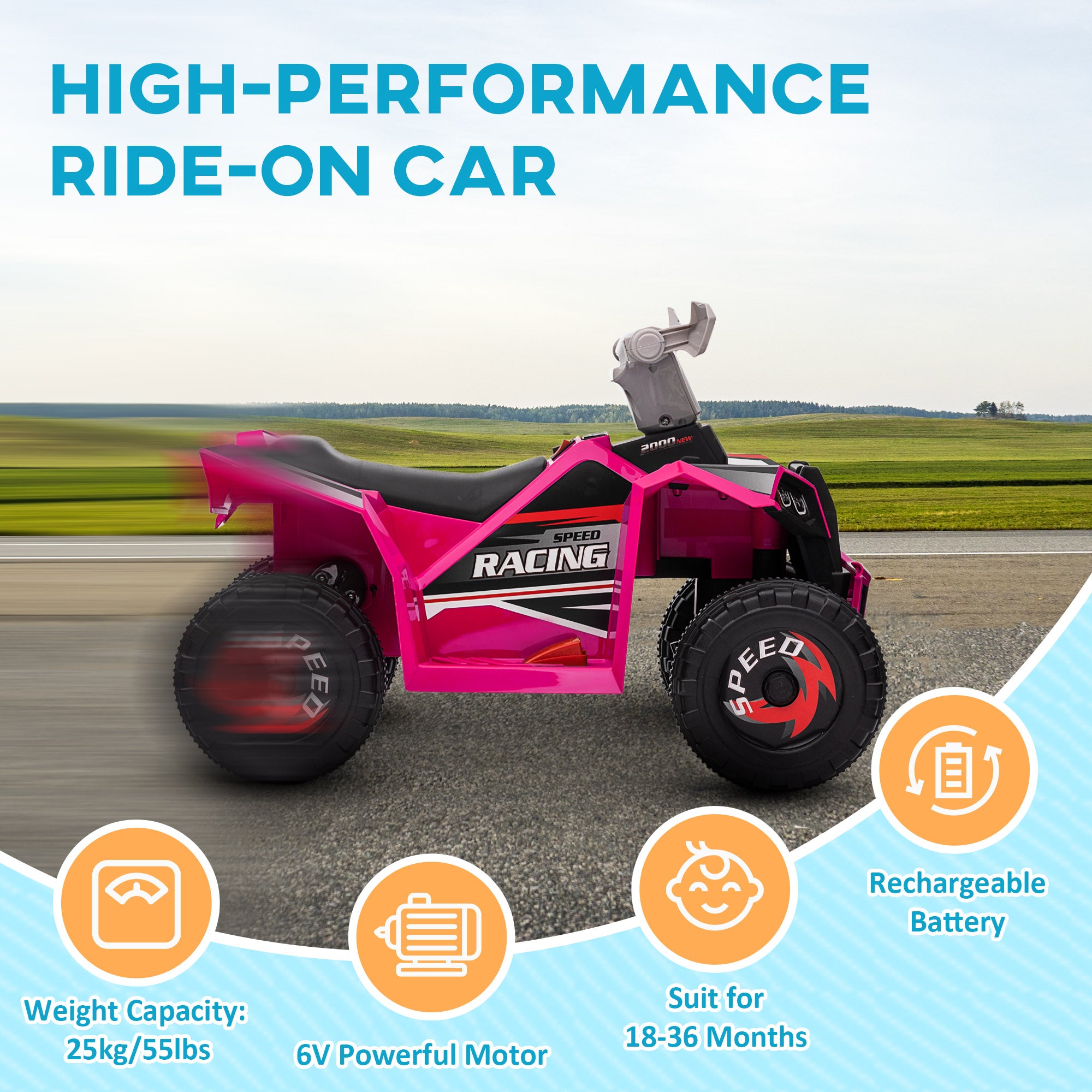 HOMCOM 6V Electric Quad Bike for Toddlers, Wear-Resistant Wheels, Forward and Backward Function, Pink - anydaydirect