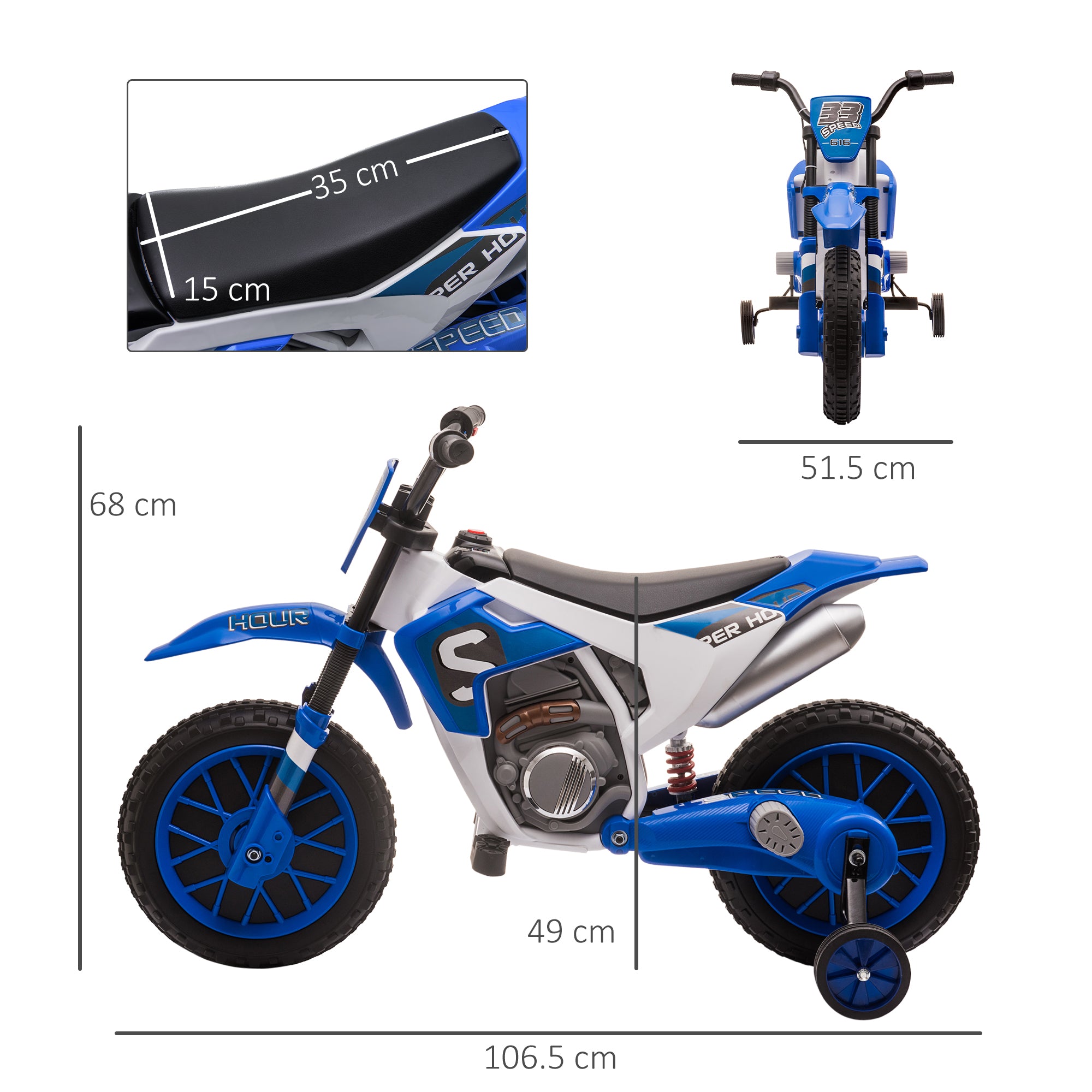 HOMCOM 12V Kids Electric Motorbike Ride On Motorcycle Vehicle Toy with Training Wheels for 3-5 Years Old, Blue - anydaydirect