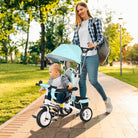HOMCOM 6 in 1 Kids Trike Push Bike w/ Push Handle, Canopy, 5-point Safety Belt, Storage, Footrest, Brake, for 1-5 Years, Green - anydaydirect