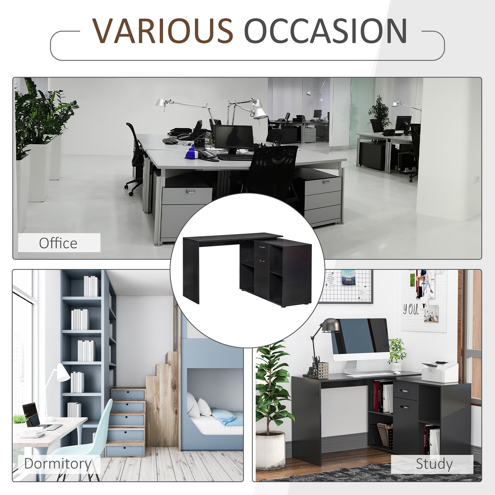 HOMCOM L-Shaped Computer Desk with Storage Compartments, Drawer and Cabinet, Laptop PC Corner Table, Home Office Workstation, 120 x 115 x 76cm, Black - anydaydirect