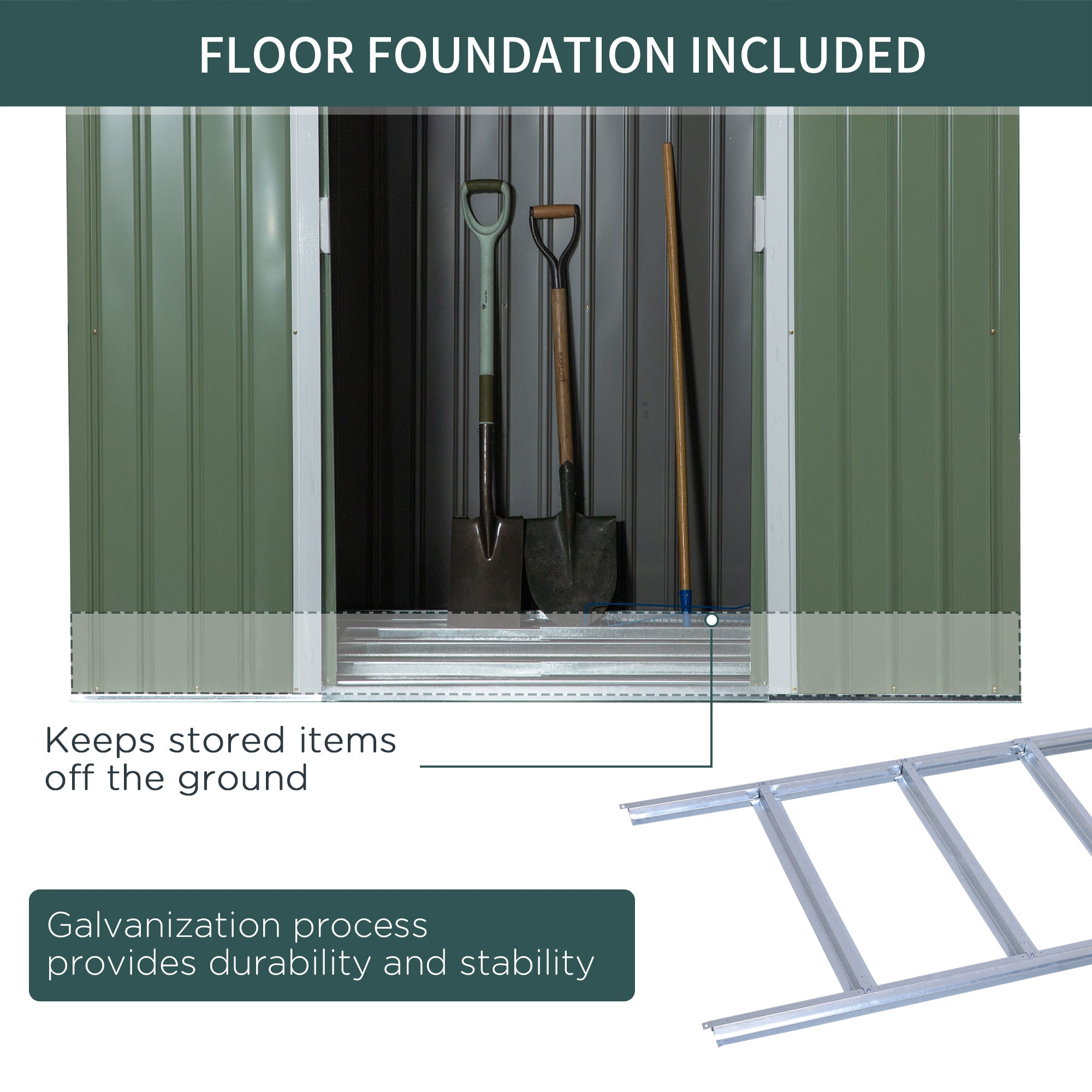 Outsunny Pend Garden Storage Shed w/ Foundation Double Door Ventilation Window Sloped Roof Equipment Tool Storage 213 x 130 x 173 cm - anydaydirect