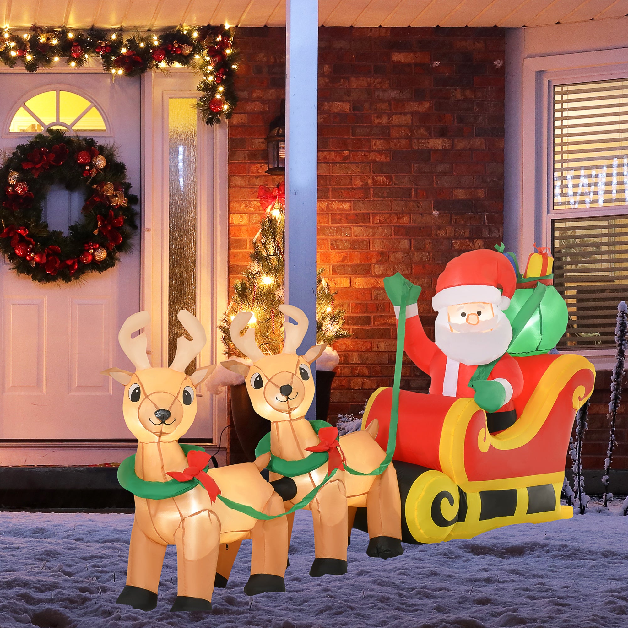 HOMCOM 1.1m Christmas Inflatable Santa Claus on Sleigh, LED Lighted for Home Indoor Outdoor Garden Lawn Decoration Party Prop - anydaydirect