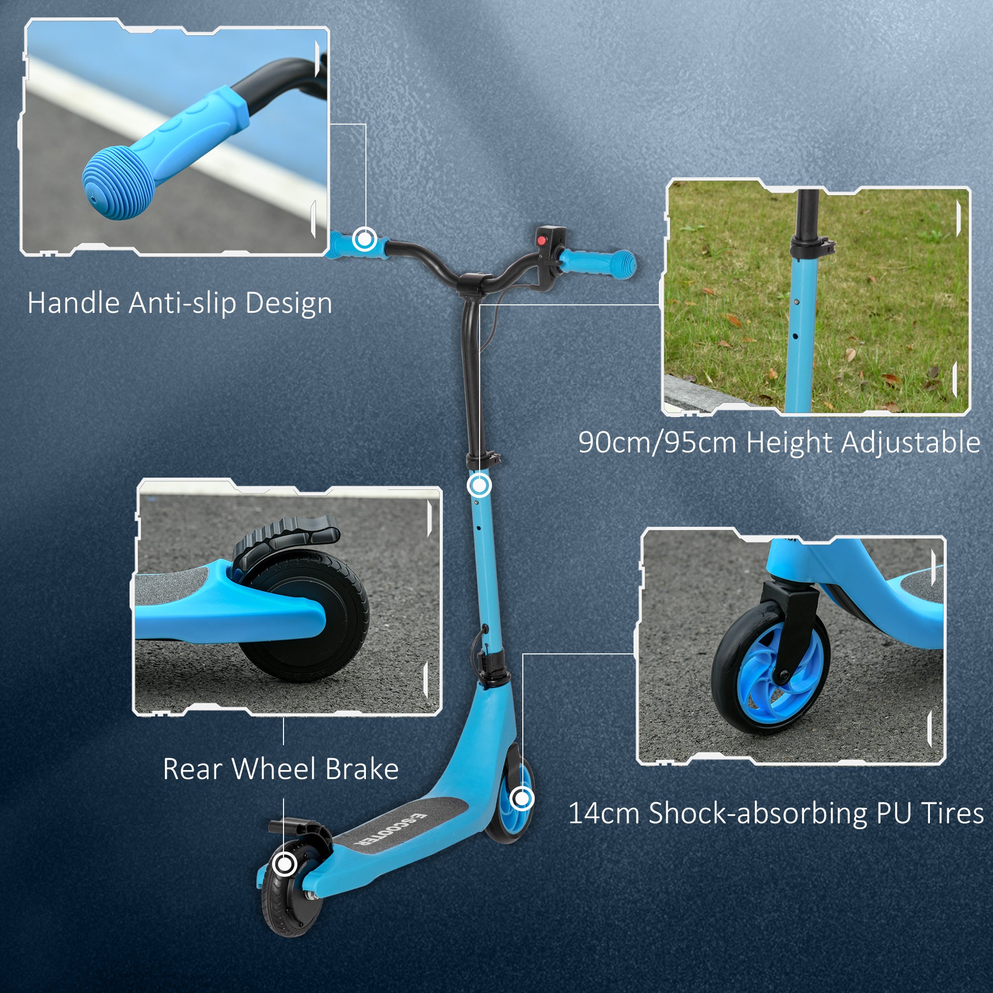 HOMCOM Electric Scooter, 120W Motor E-Scooter w/ Battery Display, Adjustable Height, Rear Brake for Ages 6+ Years - Blue - anydaydirect
