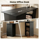 HOMCOM Computer Desk, Writing Table, PC Workstation with 3 Storage Shelves and Drawers, Handle, for Home Office, Black - anydaydirect