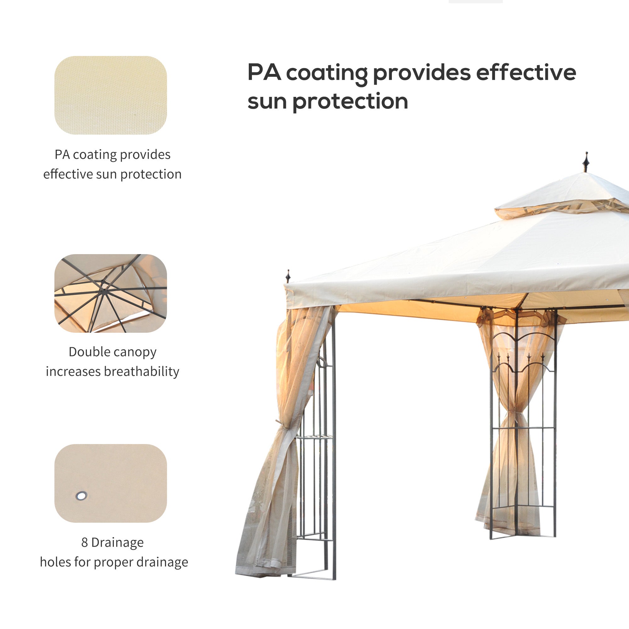 Outsunny 3m X 3m Garden Metal Gazebo Sun Shade Shelter Outdoor