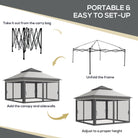 Outsunny 3 x 3(m) Pop Up Gazebo, Height Adjustable Instant Event Shelter with Netting and Carrying Bag, Grey - anydaydirect