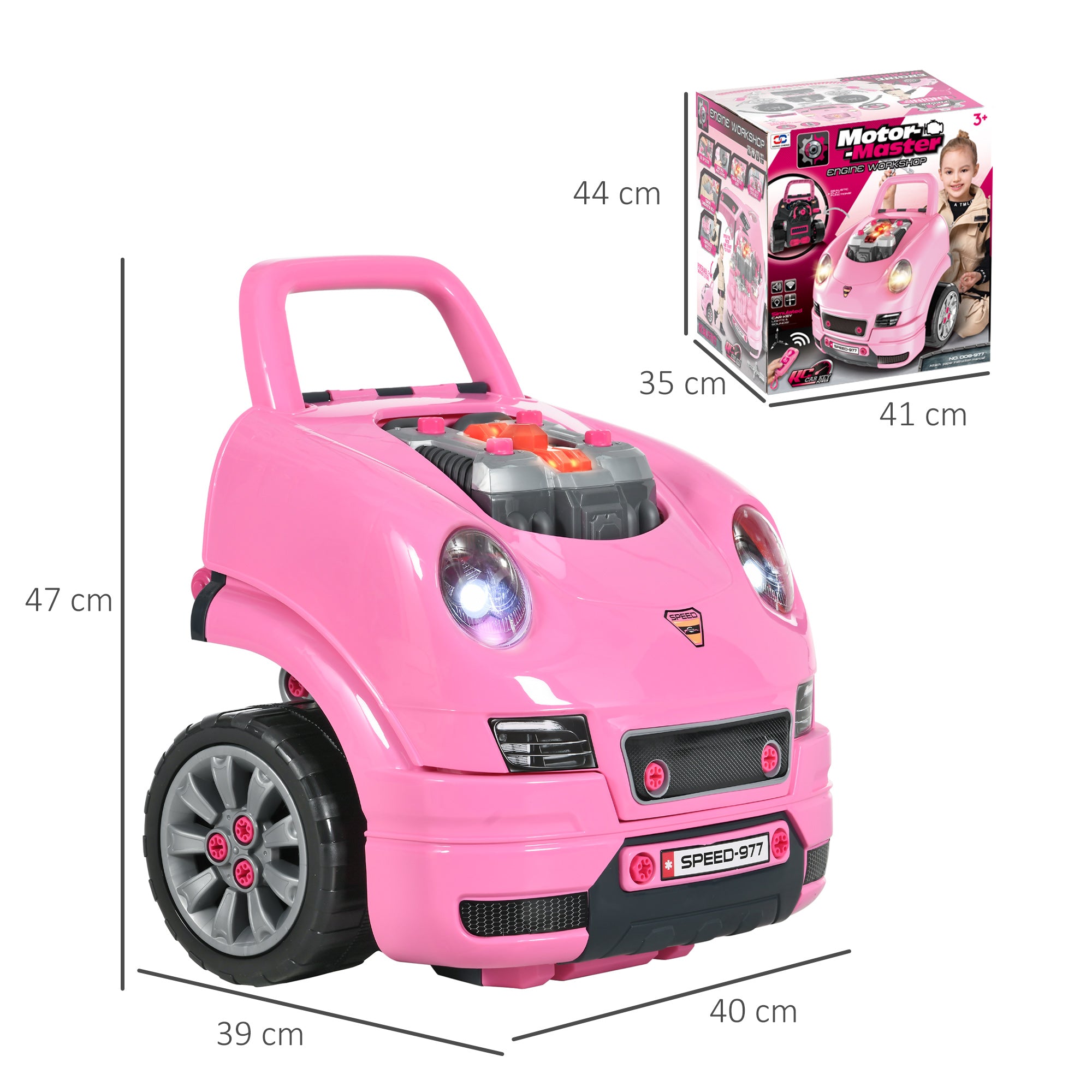 HOMCOM Kids Truck Engine Toy Set, with Horn, Light, Car Key, for Ages 3-5 Years - Pink - anydaydirect