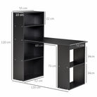 HOMCOM 120cm Modern Computer Desk Bookshelf Study Table Workstation PC Laptop Writing Home Office 6 Shelves, Black - anydaydirect