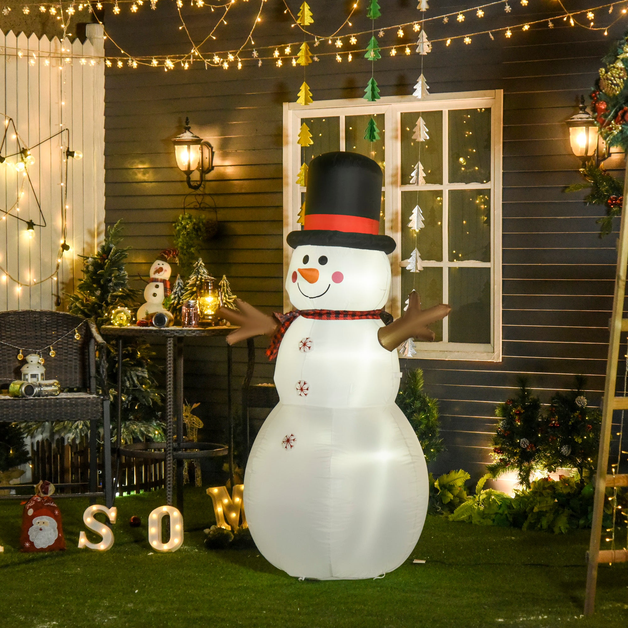 HOMCOM 6ft/1.82m Tall Giant Outdoor Indoor Inflatable Snowman Christmas Decoration for Lawn with Hat Scarf LED Lights - anydaydirect
