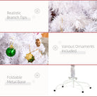 HOMCOM 4.9ft Artificial Christmas Tree Holiday Home Decoration with Xmas Ornaments and Metal Stand, White - anydaydirect