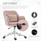 Vinsetto Velvet Office Chair, Desk Chair, Makeup Vanity Chair with Massage Lumbar Pillow and Rolling Wheels for Bedroom and Home, Pink - anydaydirect