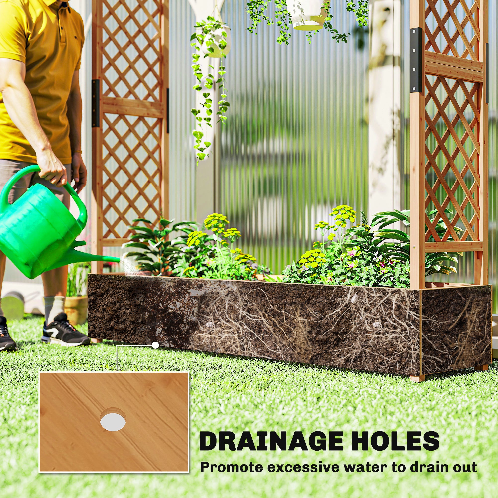 Outsunny Fir Wood 171 x 39 cm Planter and Trellis Garden Bed - anydaydirect