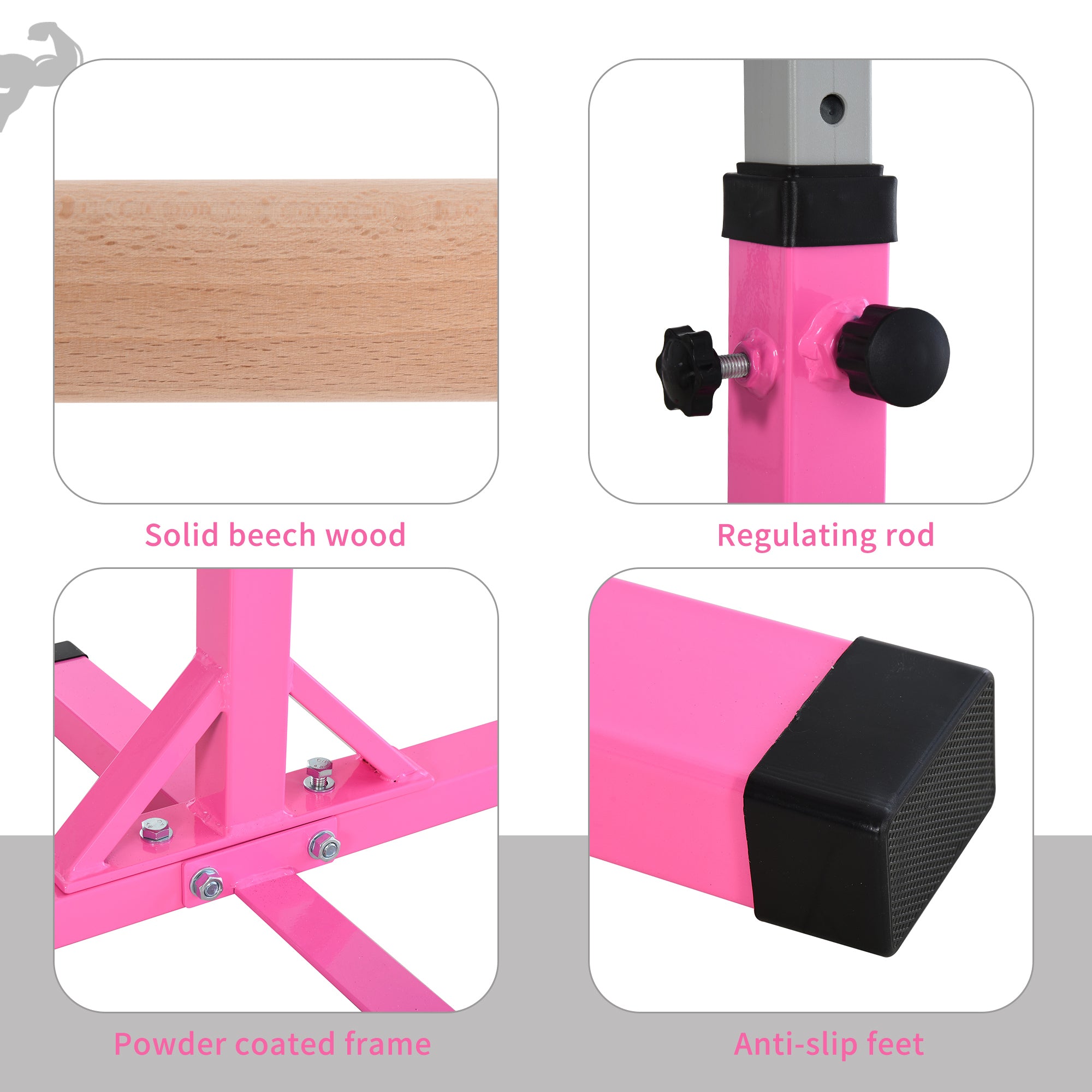 HOMCOM Height Adjustable Gymnastics Horizontal Bar for Kids, Children Junior Kip High Bar Fitness, Pink - anydaydirect