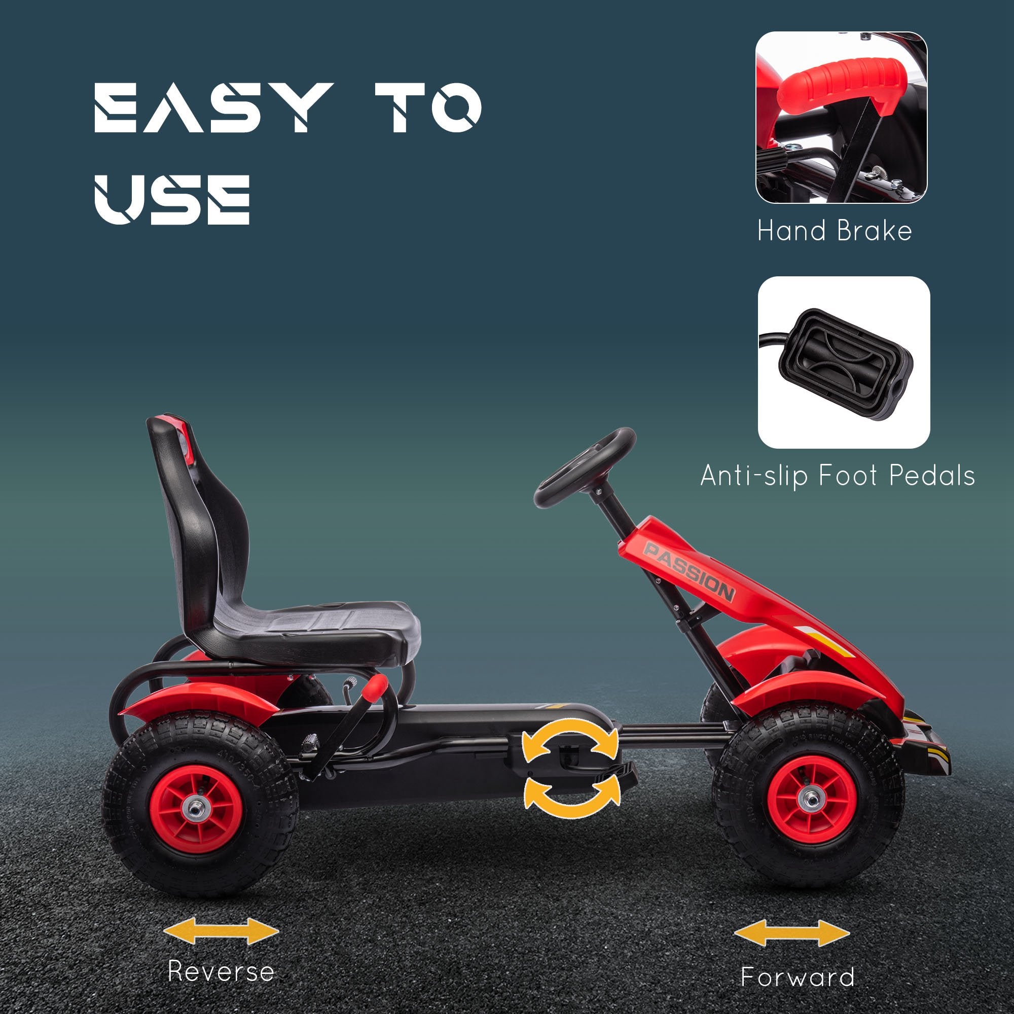 HOMCOM Go Kart for Kids, Pedal Powered Ride On, Adjustable Seat, Pneumatic Tyres, Handbrake, for 5-12 Years, Red - anydaydirect