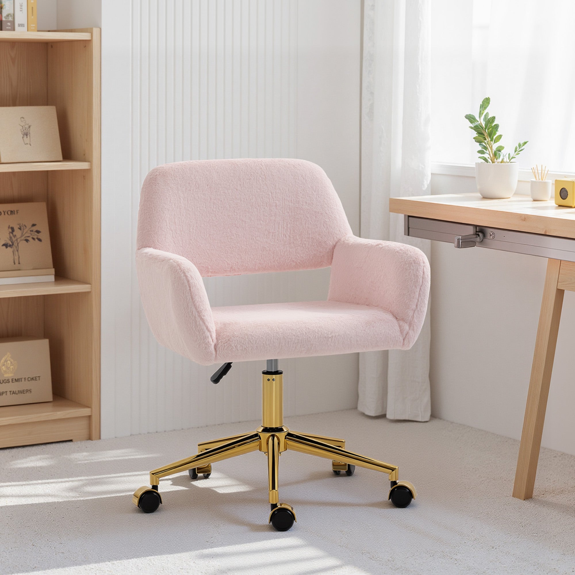 HOMCOM Faux Fur Rabbit Chair - Light Pink - anydaydirect