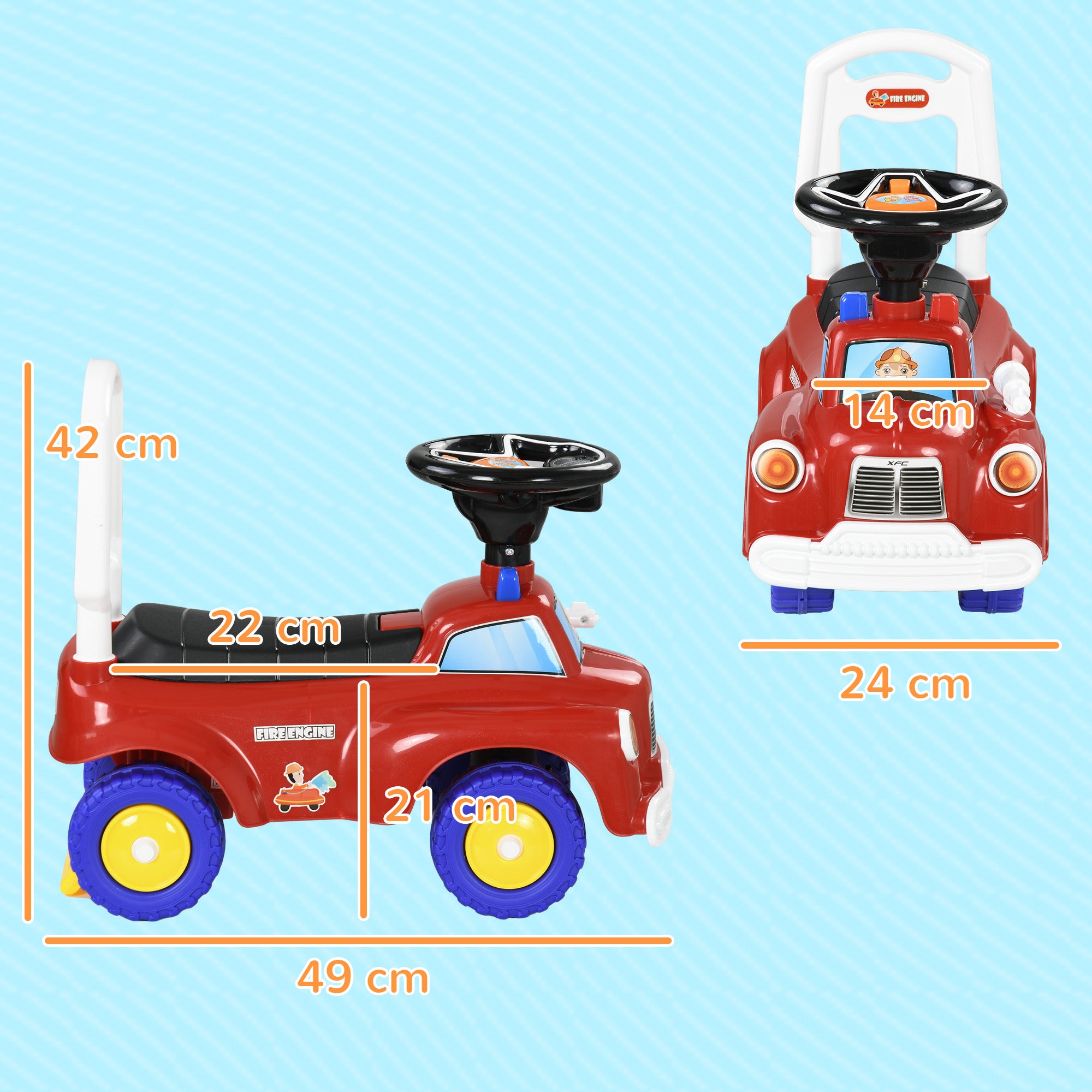 AIYAPLAY Ride On Fire Truck Foot to Floor Design with Under Seat Storage, Steering Wheel, Music, Light, for 1.5-3 Years, Red - anydaydirect