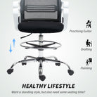 HOMCOM Draughtsman Chair, Mesh Drafting Chair, Ergonomic Office Chair with Lumbar Support, Adjustable Foot Ring, Black - anydaydirect