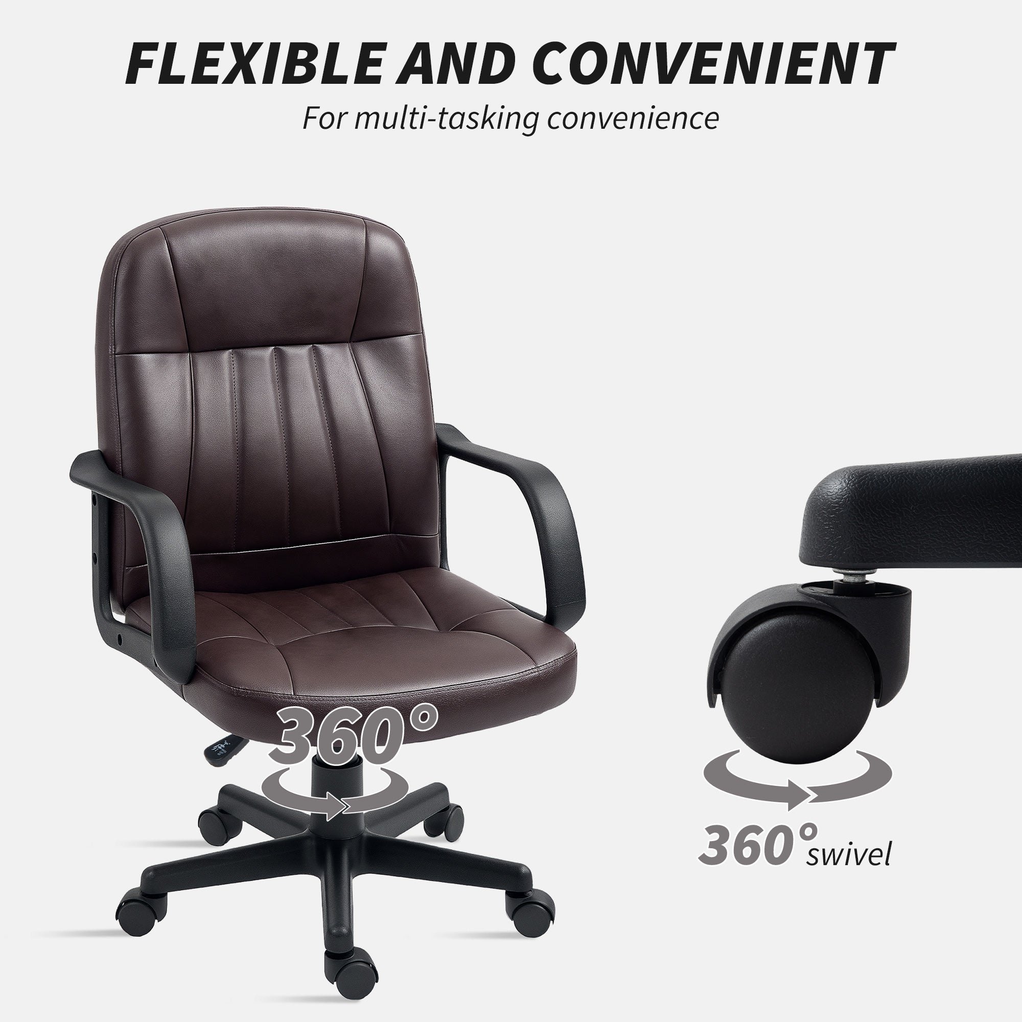 HOMCOM Swivel Executive Chair PU Leather Computer Desk Chair, Dark Brown - anydaydirect