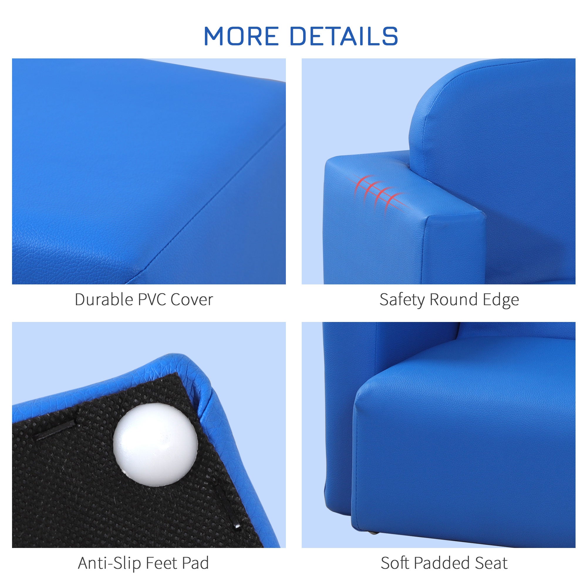 HOMCOM 2 In 1 Toddler Sofa Chair,  48 x 44 x 41 cm, for Game Relax Playroom, Blue - anydaydirect