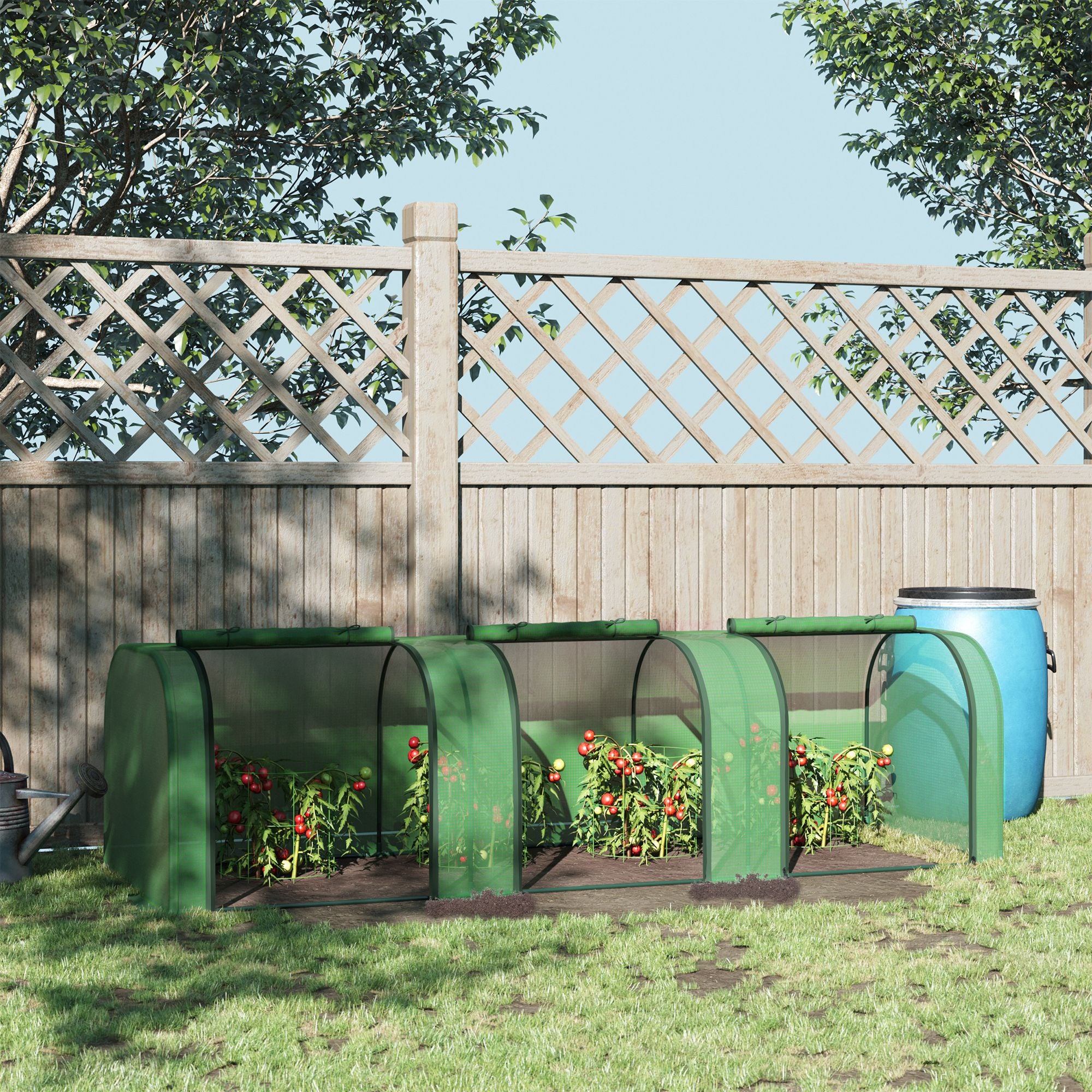 Outsunny Medium Greenhouse, Small Polytunnel Green House with Zipped Doors, Steel Frame for Garden Backyard, 295 x 100 x 80cm, Green - anydaydirect