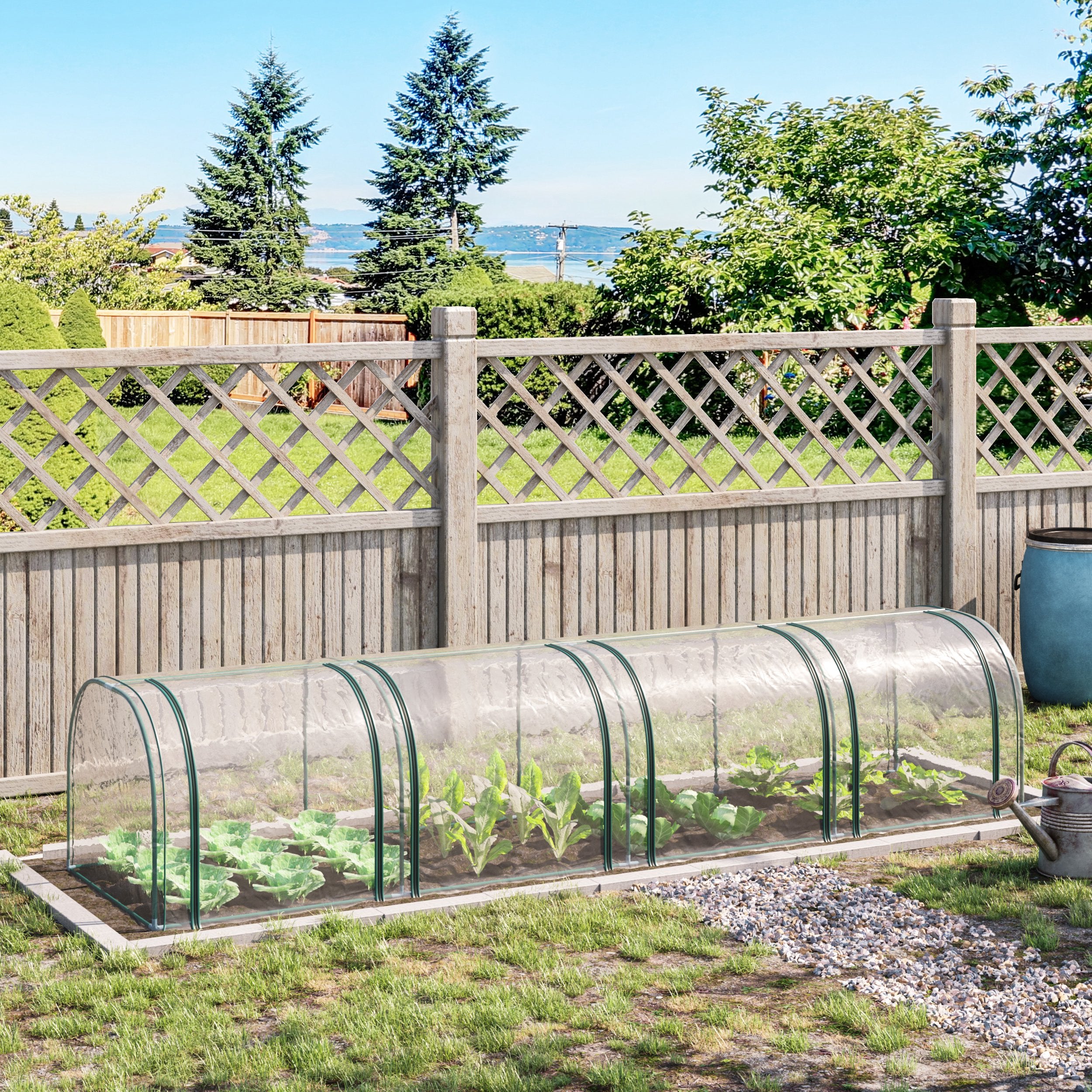 Outsunny Medium Greenhouse, Small Polytunnel Green House with Zipped Doors, Steel Frame for Garden Backyard, 395 x 100 x 80cm, Clear - anydaydirect