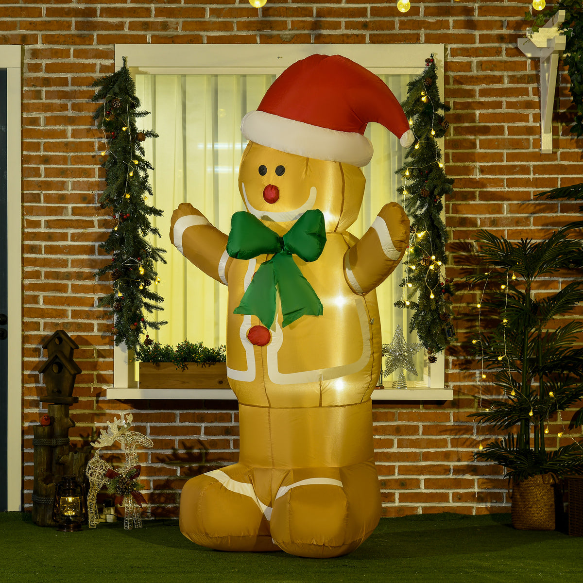 HOMCOM 183cm Christmas Inflatable Gingerbread Man Holiday Yard Lawn Decoration with LED Lights, Indoor Outdoor Blow Up Decor - anydaydirect