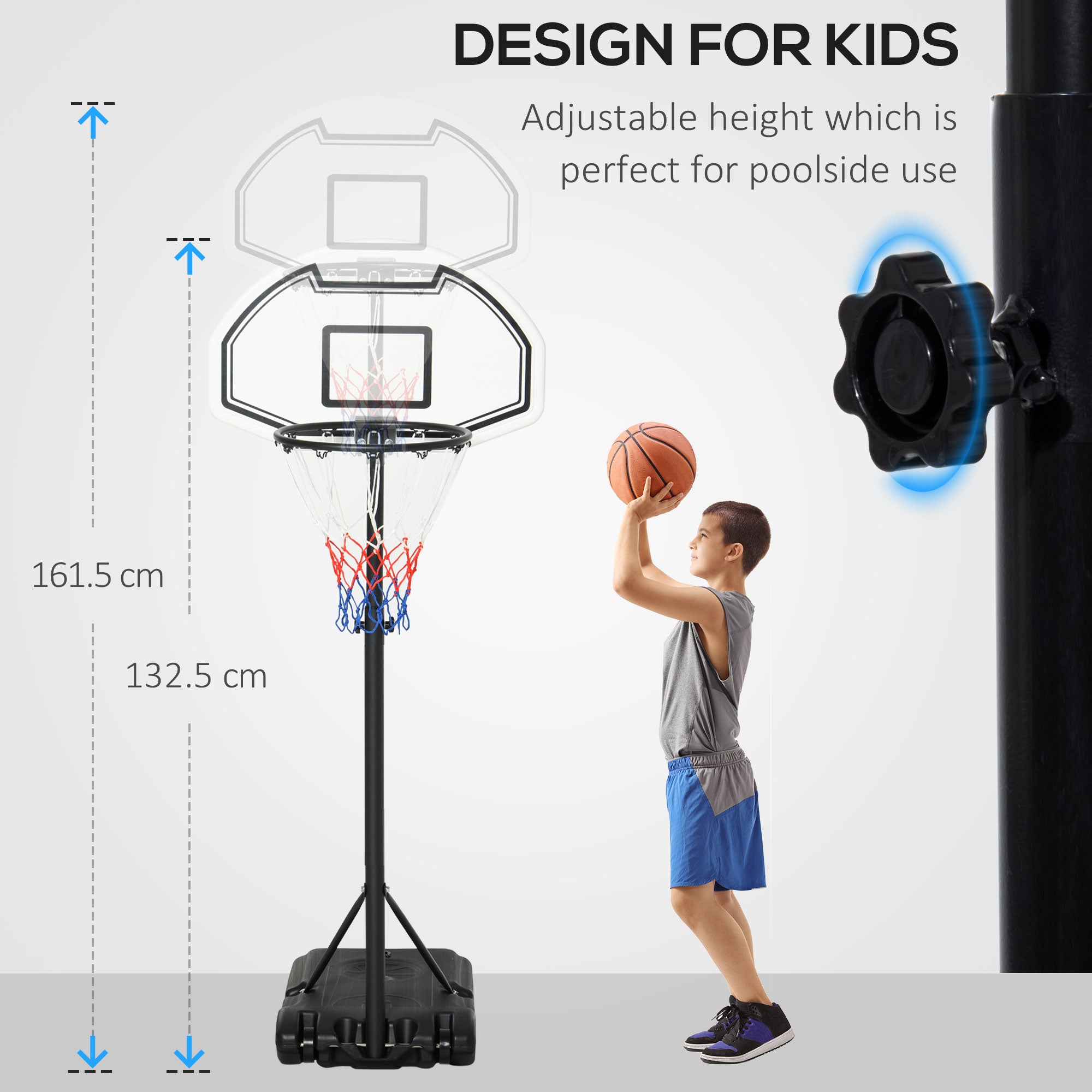 HOMCOM 94-123cm Adjustable Height Basketball Hoop and Stand - anydaydirect