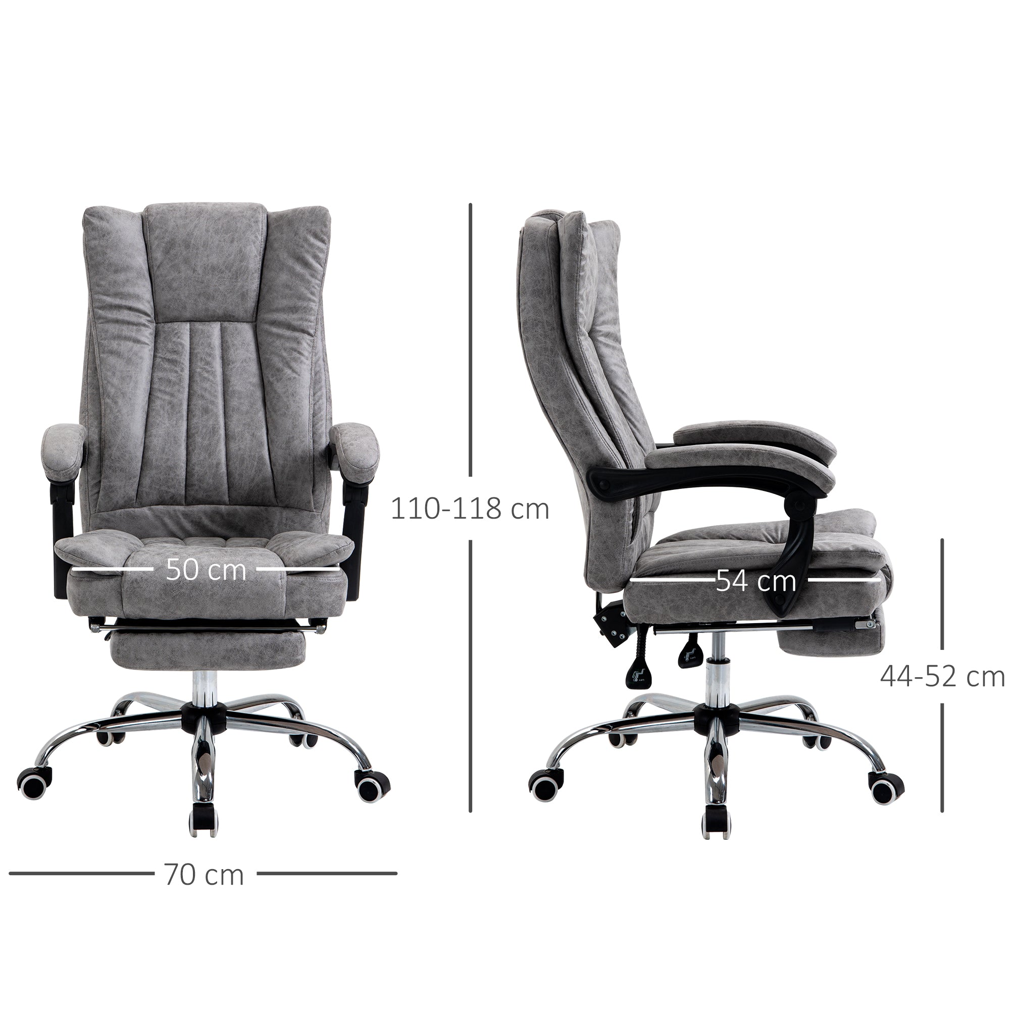 Vinsetto Home Office Chair Microfibre Desk Chair with Reclining Function Armrests Swivel Wheels Footrest Grey - anydaydirect