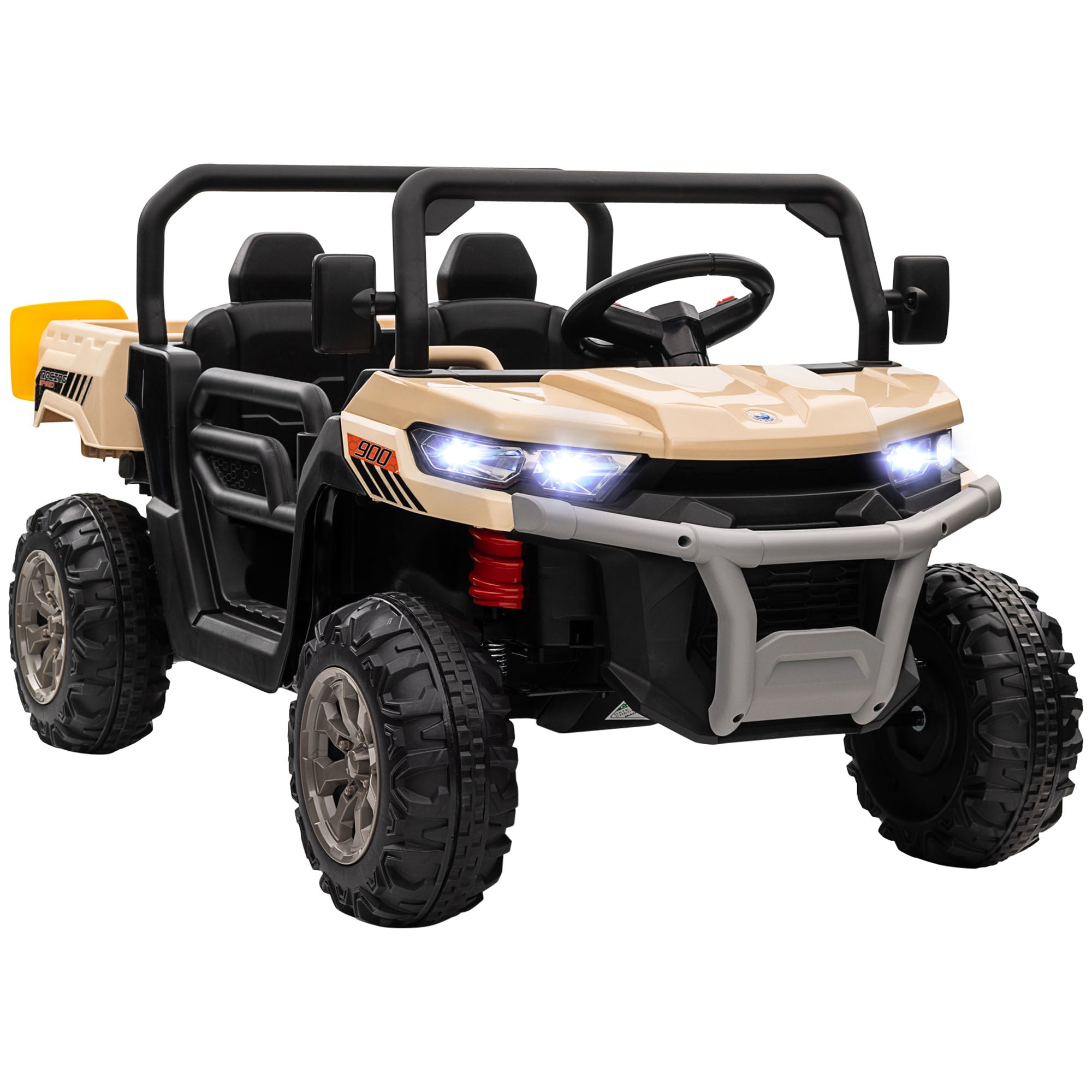 HOMCOM 12V Two-Seater Kids Electric Ride-On Car, with Electric Bucket, Remote Control - Yellow - anydaydirect