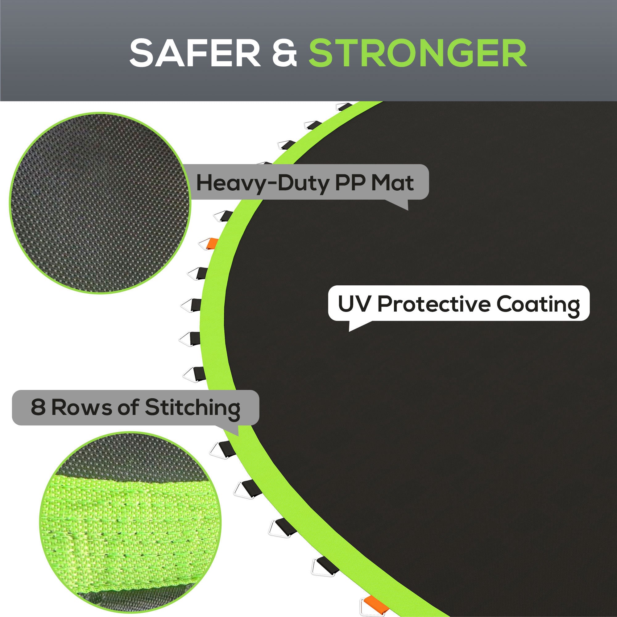 SPORTNOW Replacement Trampoline Mat with Spring Pull Tool, 72 V-Hooks, for 12ft Trampoline using 14cm Springs, Green - anydaydirect