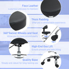 HOMCOM Drafting Chair, Office Chair with Backrest and Adjustable Footrest, Height Adjustable Stool, Leather Padded Rolling Task Chair for Home Office, Black - anydaydirect