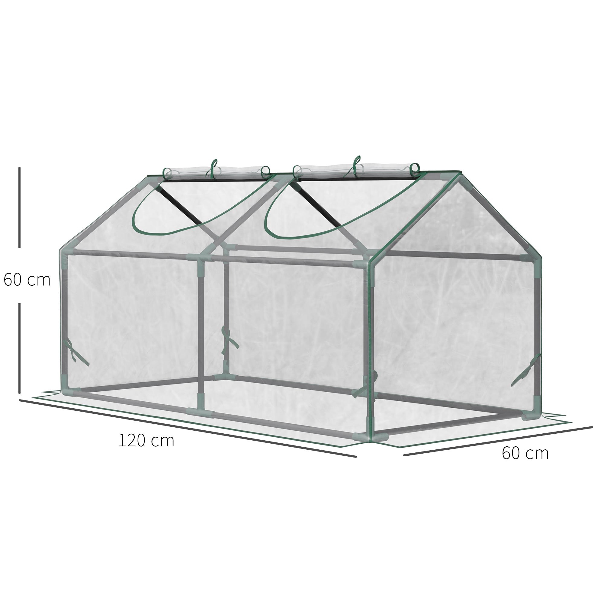Outsunny Mini Greenhouse Portable Flower Planter Vegetable Grow House for Garden Backyard with Zipped Windows, 120 x 60 x 60 cm, Clear - anydaydirect