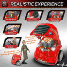 HOMCOM Kids Toy Truck Set, Toddler Educational Car Service Station Playset, Take Apart Workshop, w/ RC Car Key, Light, for 3-5 Years Old Red - anydaydirect