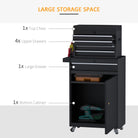 DURHAND Tool Chest 2 in 1 Metal Tool Cabinet Storage Box with 5 Drawers Pegboard Wheels 60x28x104.5cm Black - anydaydirect