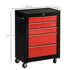 HOMCOM 5-Drawer Tool Chest, Lockable Steel Tool Storage Cabinet with Wheels and Handle Tool Box for Garage, Workshop, Red - anydaydirect