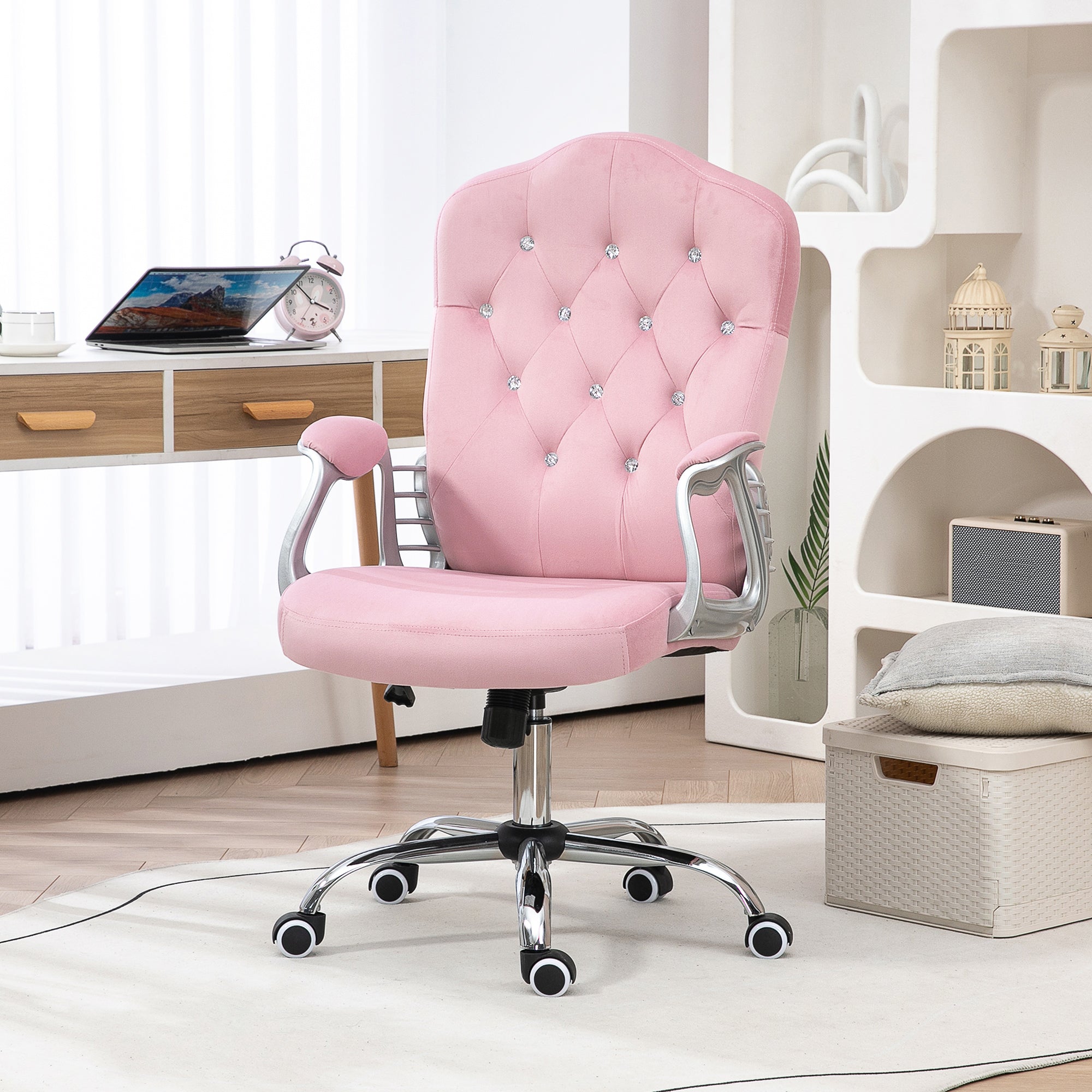 Vinsetto Velvet-Feel Work Chair, with Diamante Back - Pink - anydaydirect