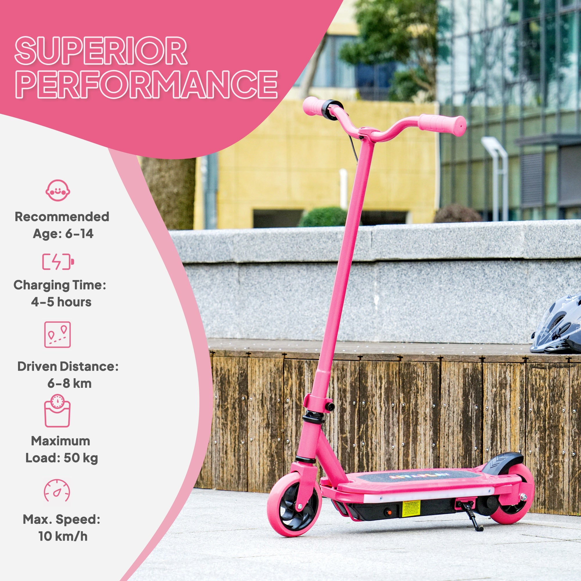 AIYAPLAY Electric Scooter for Ages 6-14, with Colourful Light and Electric Brake, Electric Scooter E Scooter, Up to 10 KM/H & 8 KM, Pink - anydaydirect